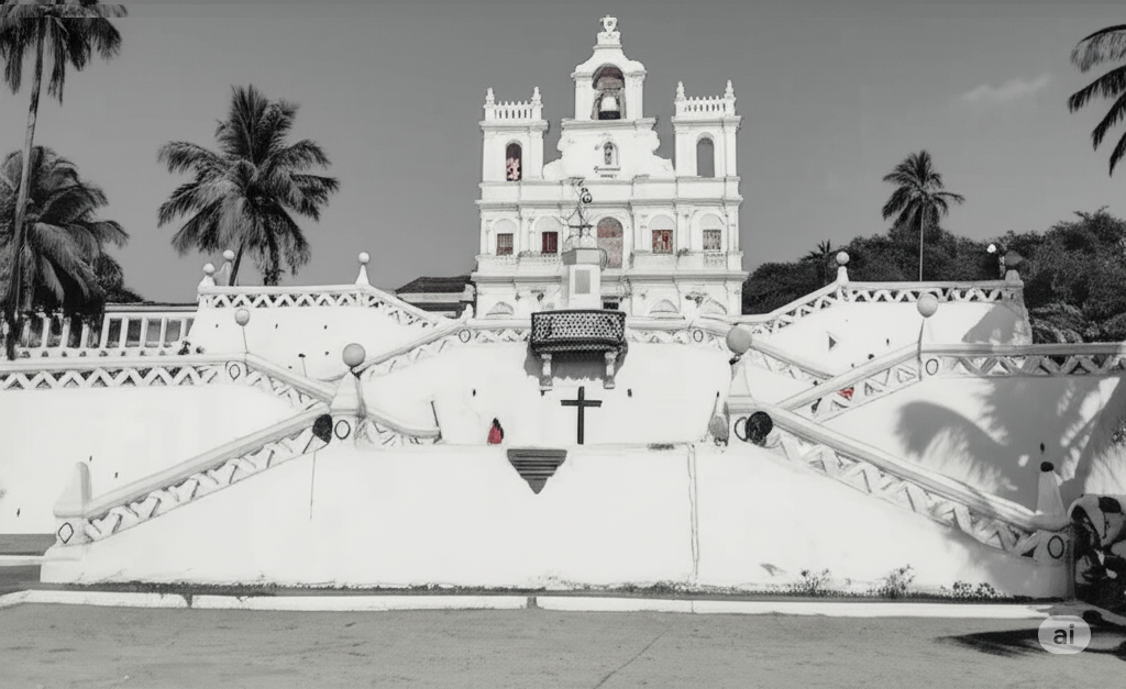 Our Lady of Immaculate Conception Church - Panaji's most iconic church with distinctive zigzag stairway, baroque architecture, twin bell towers, and Portuguese colonial styling